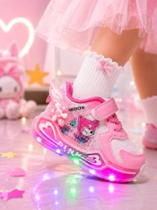 Pantofi sport cu luminite, Model cu holograma, Piele ecologica, Fete, Roz - Img 3