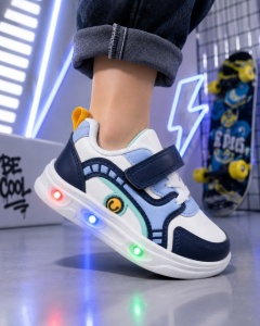 Pantofi sport cu luminite, Model Sporty Style, Piele ecologica, Baieti, Multicolor - Img 2