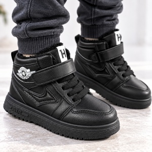 Pantofi sport imblaniti, Model Black Style, Negru, Baieti, Piele ecologica - Img 3