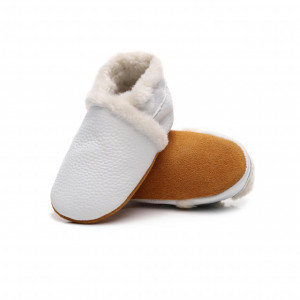Pantofiori albi imblaniti din piele naturala pentru fetite - Lulu - Img 5