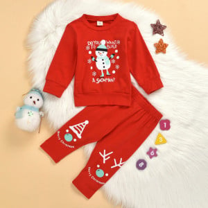 Pijama rosie pentru copii - Snowman