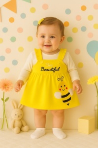 Rochita bebelusi Bee Beautiful – Rochie galbena cu albina - Img 1