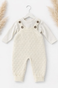 Salopeta tricotata bebe ivoire cu bluza set elegant premium