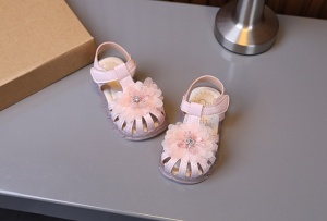 Sandale roz elegante fetite – cu flori 3D si talpa flexibila - Img 3