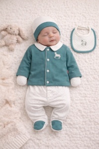 Set Bymurat brodat pentru bebelusi 5 piese din bumbac - verde