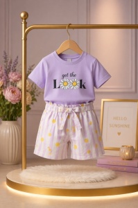 Set copii 2 piese bumbac imprimeu casual confortabil - Mov
