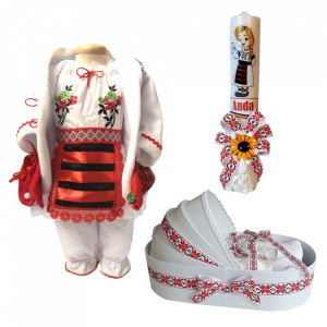 Set costum popular rochita traditionala, trusou si lumanare personalizata, decor national Denikos® C9020