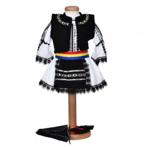 Set costum traditional fetita, trusou botez landou si lumanare, decor national, Denikos® 1055 - Img 5