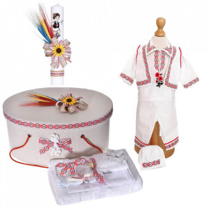 Set popular, trusou botez, cutie trusou, lumanare si costum traditional baietel, Denikos® C9095