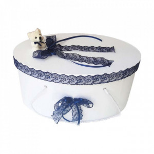 Set trusou botez, cutie trusou si lumanare, Ursulet, dantela bleumarin, Denikos® 469 - Img 2