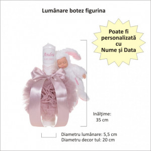 Trusou botez cu mesaj si lumanare botez personalizata, decor roz pudra cu iepuras, Denikos® 793 - Img 4