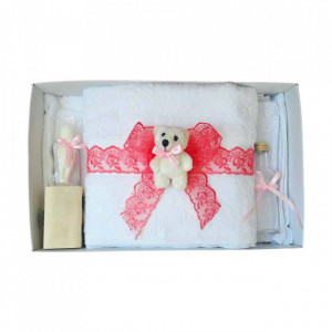 Trusou botez cu ursulet si lumanare glob, dantela si ursuleti, decor Corai, Denikos® 602 - Img 2