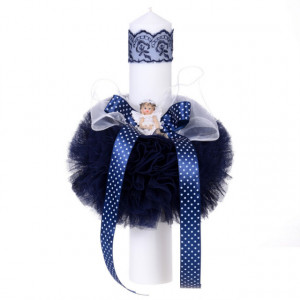 Trusou botez in landou si lumanare cu ingeras, decor bleumarin Denikos® 112 - Img 3