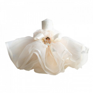 Trusou botez in landou si lumanare cu rochita si ingeras, decor ivoire Denikos® 129 - Img 2