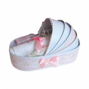 Trusou botez in landou si lumanare glob cu ingeras, decor roz Denikos® 159 - Img 2