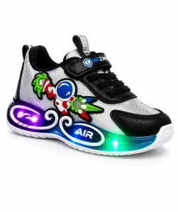 Adidasi cu lumini LED pentru baieti, Cosmonaut, Piele ecologica, Multicolor
