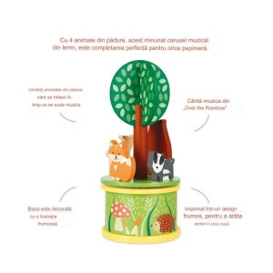 Carusel muzical cu animale de padure, Orange Tree Toys - Img 4