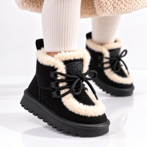 Cizme negre imblanite pentru fete din piele ecologica, talpa cauciuc, Model Cozy - Img 2