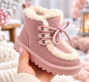 Cizme roz imblanite pentru fete din piele ecologica, talpa cauciuc, Model Cozy (2)