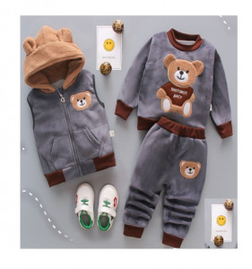 Costum gri captusit cu polar din catifea - Ursulet