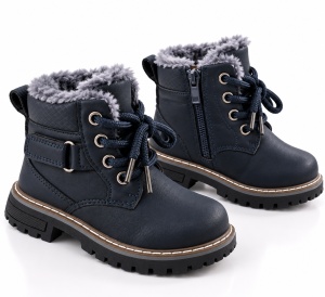 Ghete imblanite pentru baieti, SuperBaby, Model Sami, Bleumarine, Piele ecologica