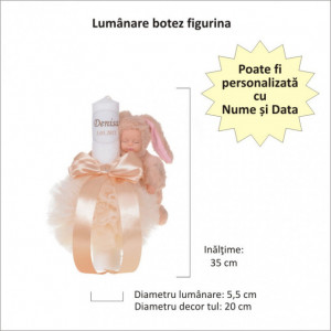 Lumanare botez cu iepuras, personalizata si trusou botez in landou, decor Ivoire cu floricele, Denikos® 800 - Img 4