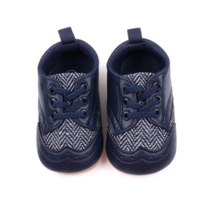 Pantofi bebelusi din piele ecologica cu insertii textile, albastru inchis - Img 4
