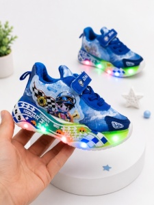 Pantofi sport cu lumini LED, Masinuta de curse, Superbaby, Albastru