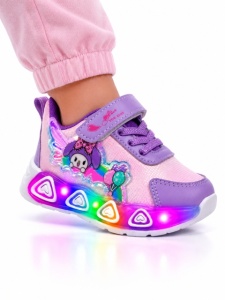 Pantofi sport cu luminite, Model Baloane, Piele ecologica, Fete, Mov - Img 3