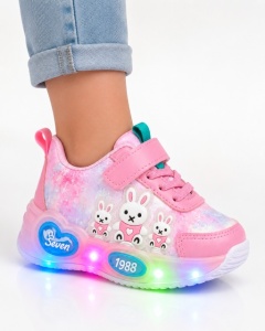 Pantofi sport cu luminite, Model Iepurasi, Piele ecologica, Fete, Roz - Img 3