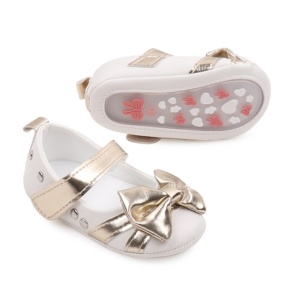 Pantofiori eleganti albi cu insertii aurii - Img 2
