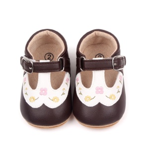 Pantofiori maro cu alb cu floricele colorate brodate - Img 5