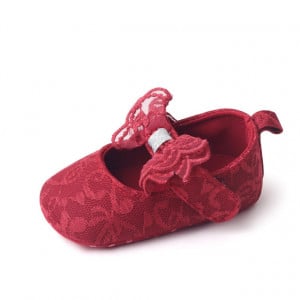 Pantofiori visinii cu broderie si fundita - Img 6