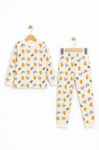 Pijama copii 2 piese alba, bumbac, imprimeu animale, set pentru somn