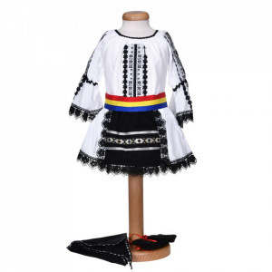 Set costum traditional fetita, trusou botez landou si lumanare, decor national, Denikos® 1055 - Img 6
