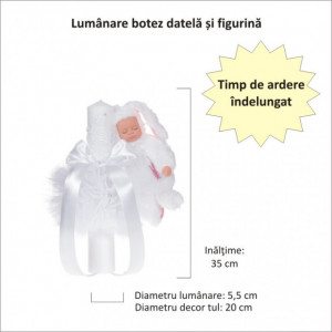 Set elegant trusou botez, cutie trusou si lumanare iepuras pufos, dantela si fundite, decor Alb, Denikos® 934 - Img 2