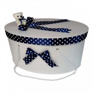 Set trusou botez si cutie trusou, Ursulet, fundita bleumarin cu buline, Denikos® 25 - Img 3
