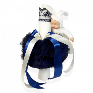 Trusou botez in landou si lumanare cu iepuras, decor bleumarin Denikos® 172 - Img 2
