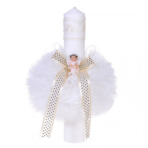 Trusou botez in landou si lumanare cu ingeras, decor ivoire Denikos® 113 - Img 2