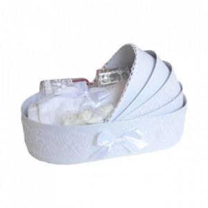 Trusou botez in landou si lumanare glob cu ingeras, decor alb Denikos® 163 - Img 2