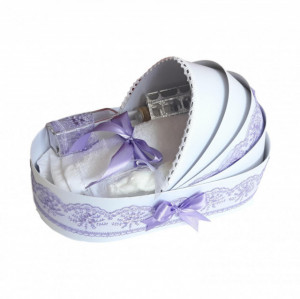 Trusou botez in landou si lumanare glob cu ingeras, decor Lila, Denikos® 586 - Img 2