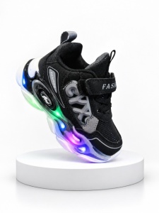 Adidasi negri cu luminite pentru baieti CYX