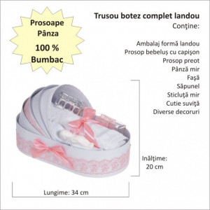 Lumanare botez cu iepuras pufos si trusou botez in landou, decor dantela Roz pudra, Denikos® 857 - Img 2