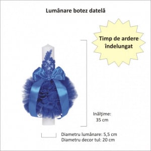 Lumanare botez eleganta cu tul, dantela si fundita, decor albastru, Denikos® 708 - Img 2