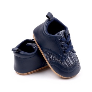 Pantofi bebelusi din piele ecologica cu insertii textile, albastru inchis - Img 5