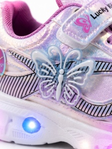 Pantofi sport cu lumini LED, Model Fluture, Piele ecologica, Fete, Mov - Img 4
