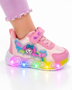 Pantofi sport cu luminite, Model Baloane Colorate, Piele ecologica, Fete, Roz