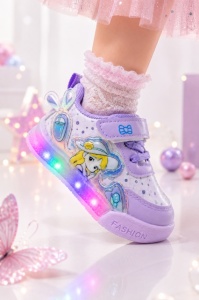 Pantofi sport cu luminite, Model Cocktail, Piele ecologica, Fete, Mov
