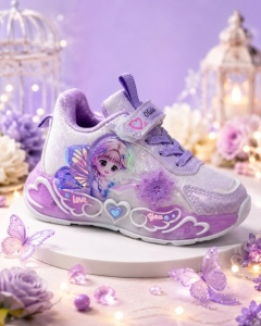 Pantofi sport cu luminite, Model cu Zana, Piele ecologica, Fete, Mov - Img 2
