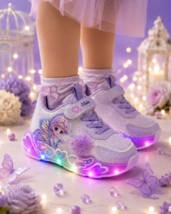 Pantofi sport cu luminite, Model cu Zana, Piele ecologica, Fete, Mov - Img 5